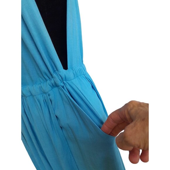 Free People Spring Love Boho Casual Vacation Summer Midi Dress Small Blue Pocket - Picture 8 of 16